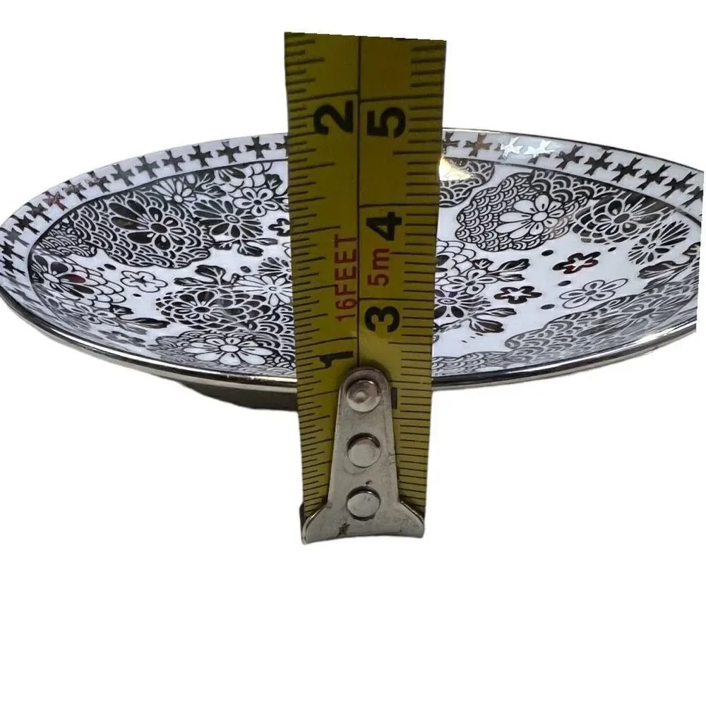 Genes Wares Italian Series Teacup and Saucer Set of 1 Silver White Floral Print